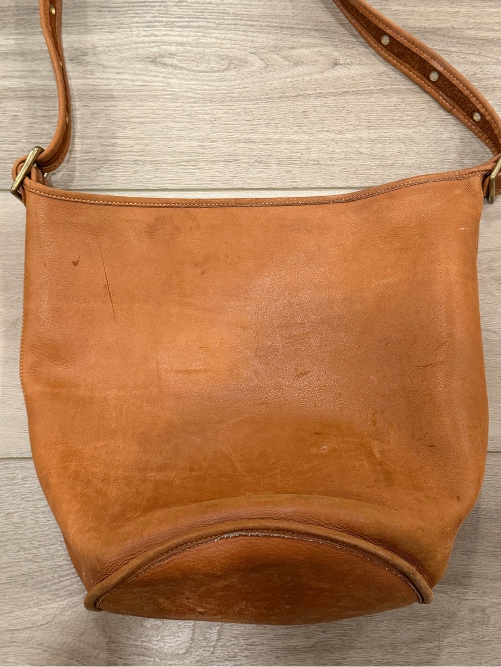 Vintage Coach Duffle Sac Bucket Bag British Tan Leather Made in USA 9085 TLC - Picture 7 of 11
